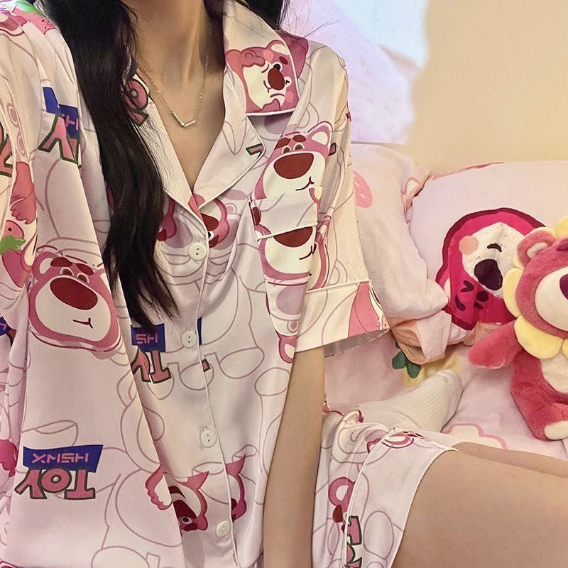Ice silk summer pajamas for girls,cartoon sleepwear,2023 new style