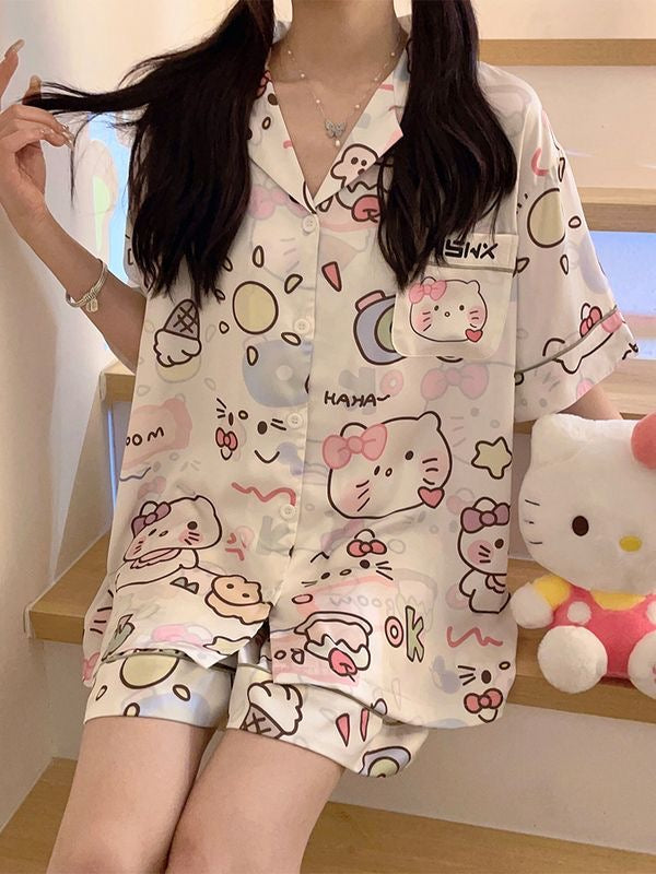 Ice silk summer pajamas for girls,cartoon sleepwear,2023 new style
