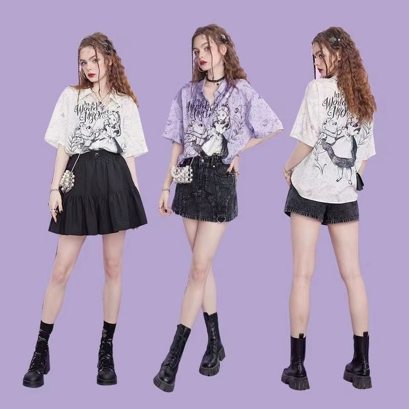 Alice chiffon T-Shirt for female,printed short sleeve tee,2023 new style
