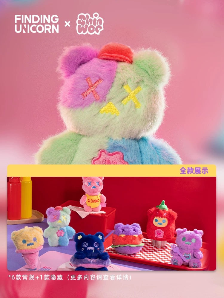 Shinwoo strange ghost diner plush,fluffy-hamburger and pink cleaner left