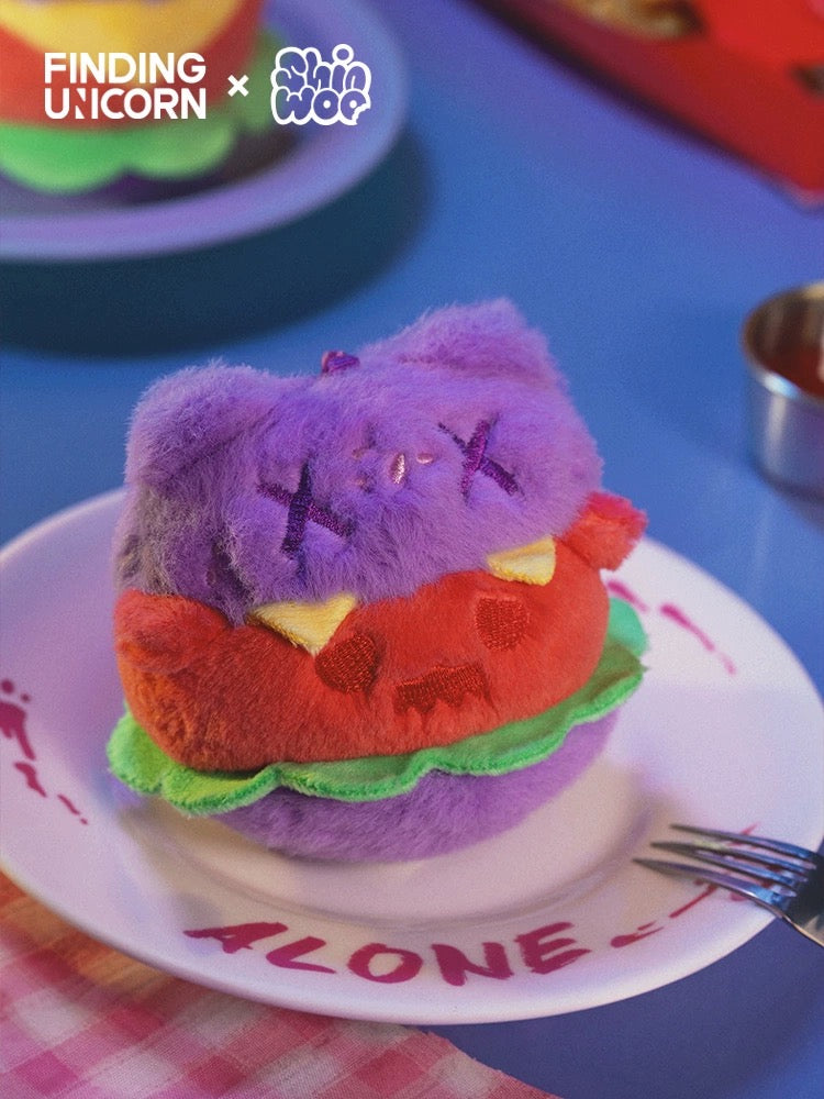 Shinwoo strange ghost diner plush,fluffy-hamburger and pink cleaner left