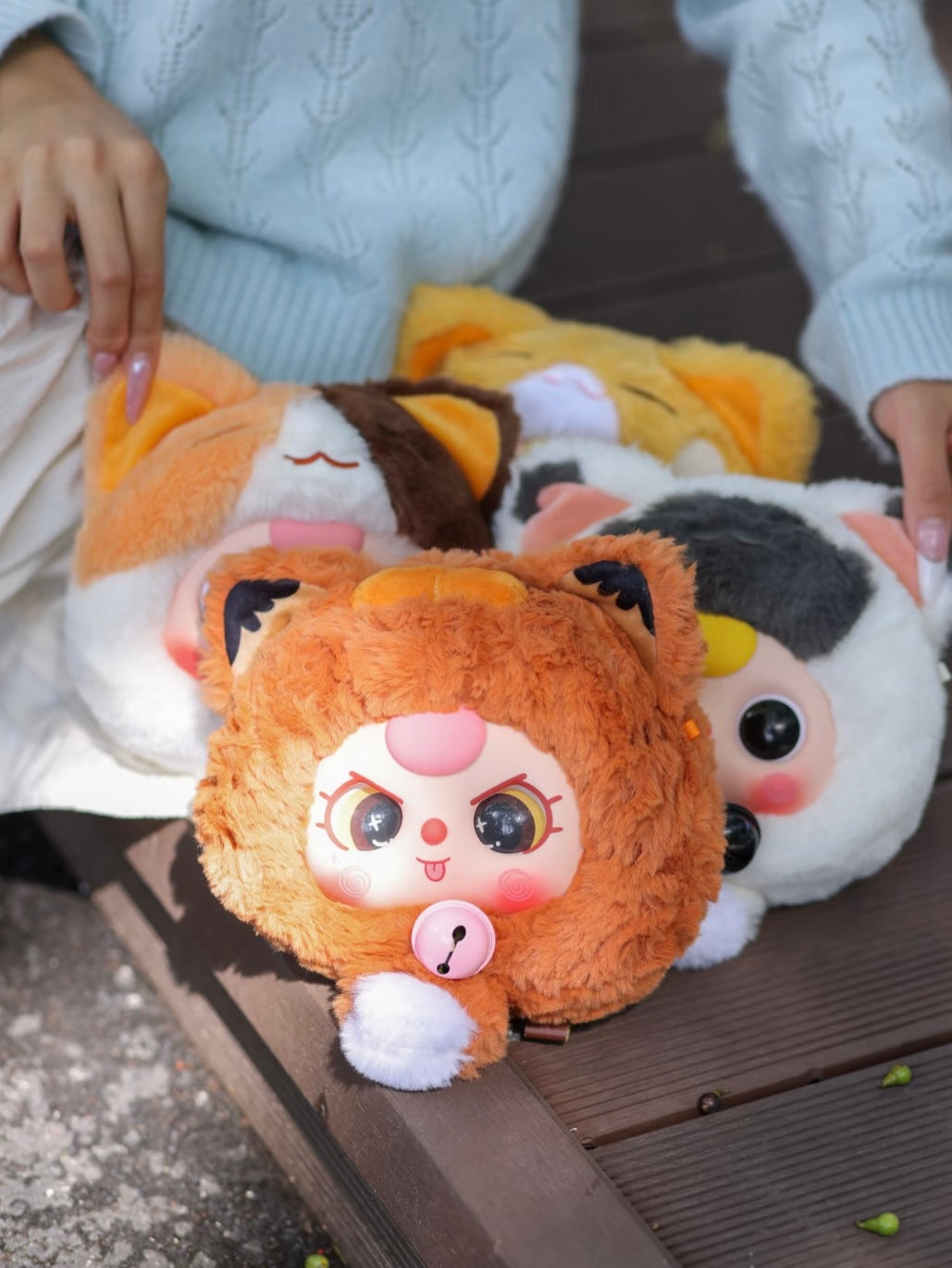 Baby 3 Fortune Cat Zipper Bag Plush Doll