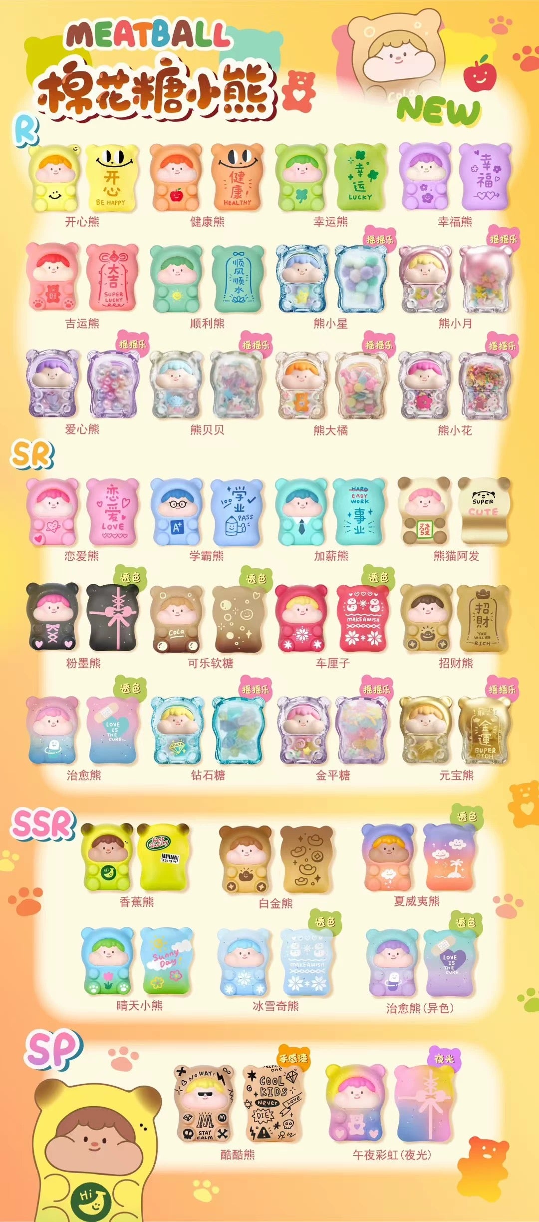 Meatball Marshmallow Bear Mini Bean Toy,4 In 1 Bag