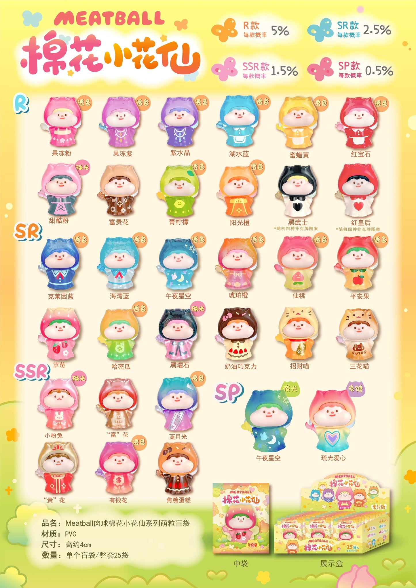 Meatball Marshmallow Flower Fairy Mini Bean Toy,4 In 1 Bag