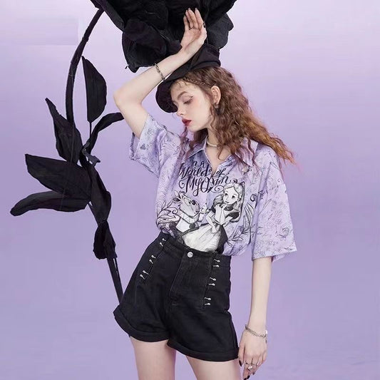 Alice chiffon T-Shirt for female,printed short sleeve tee,2023 new style