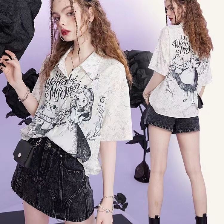 Alice chiffon T-Shirt for female,printed short sleeve tee,2023 new style