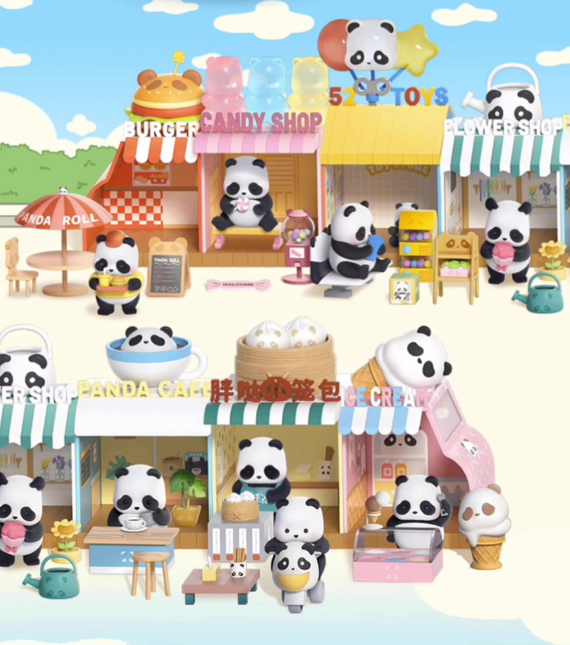 Panda roll shopping street toy doll