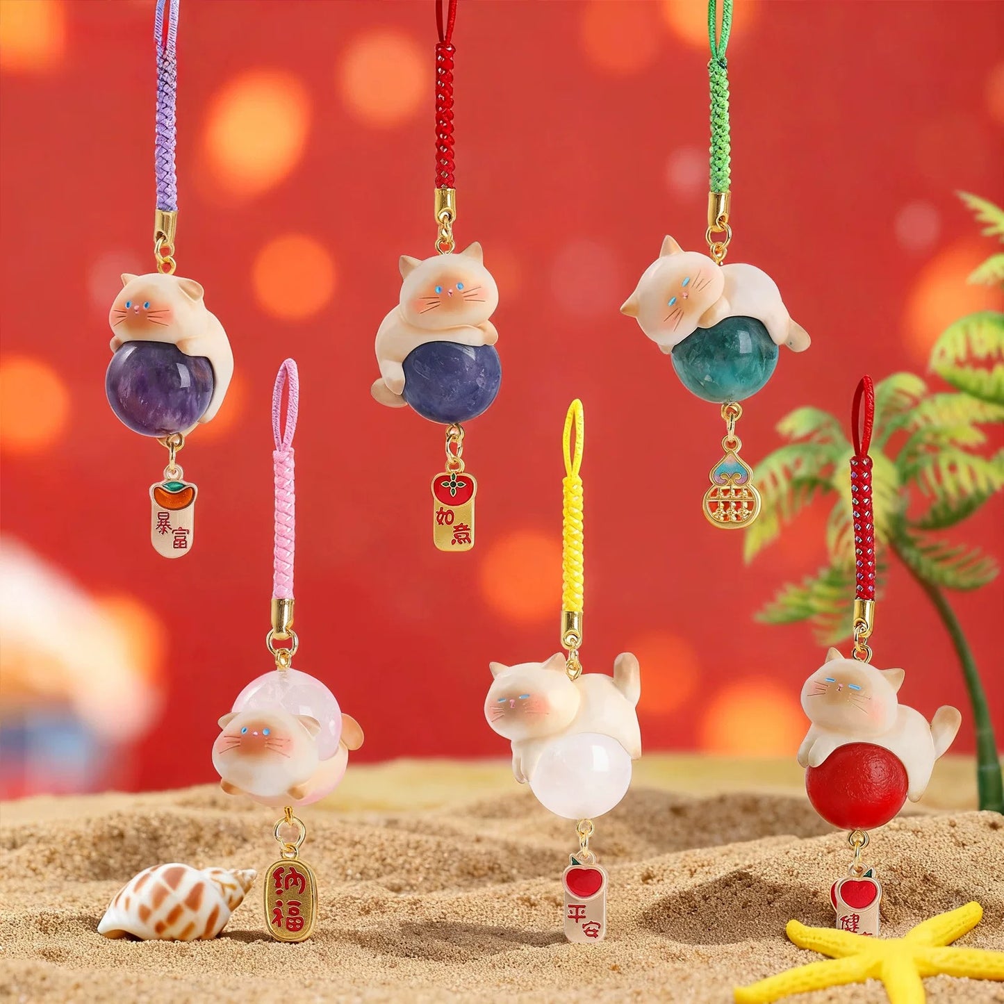 Siamese Cat Meet Good Luck Crystal Pendant,2 pcs