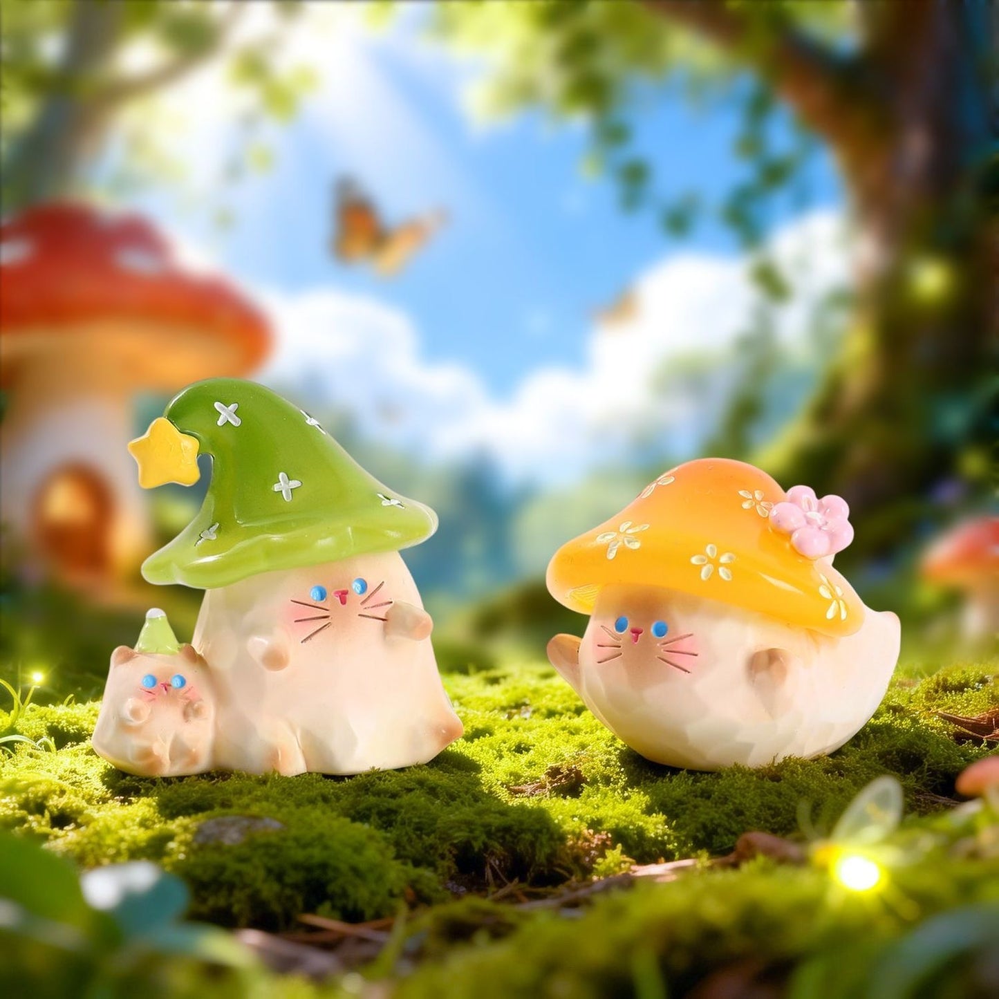 【NEW ARRIVAL】Mushroom Cat Emotional Forest Figure