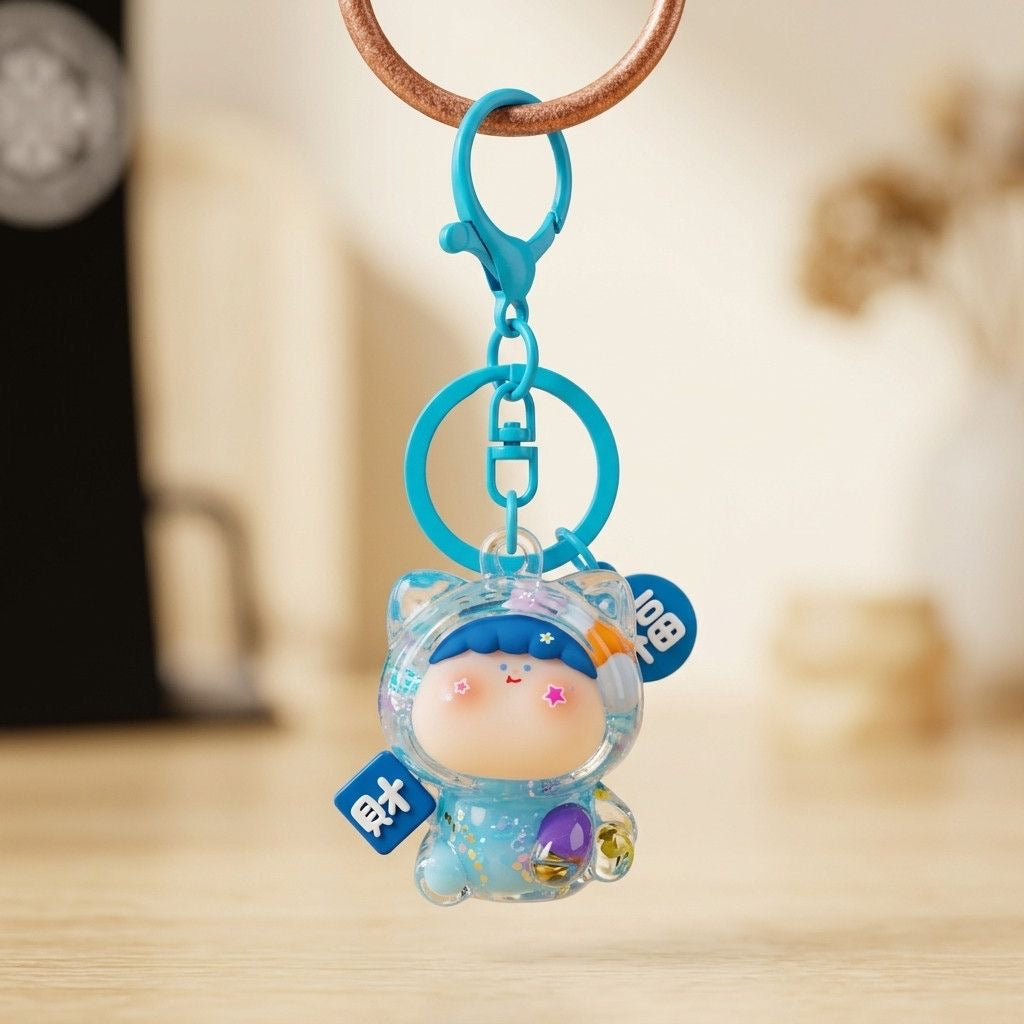 【NEW ARRIVAL】Amlls Fortune Cat Liquid Sand Keychain by Fan Maker-SHIP WITH OTHER ITEMS